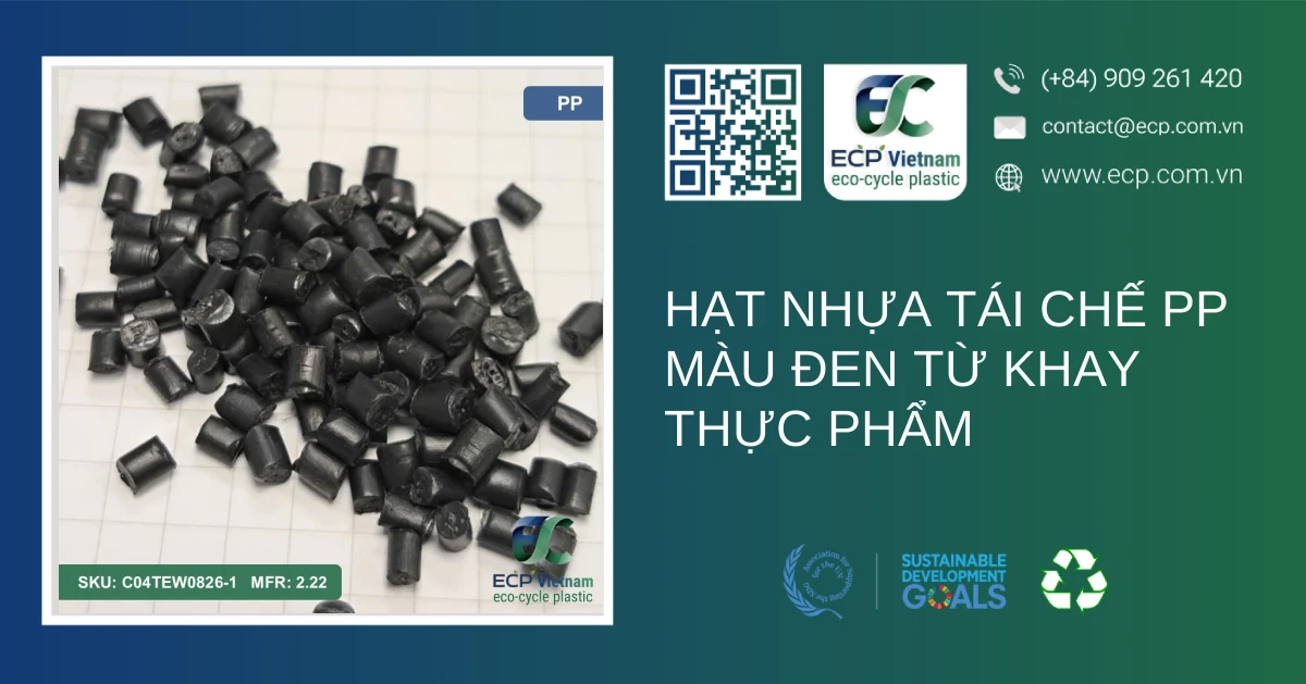 Hạt nhựa tái chế PP màu đen từ khay thực phẩm